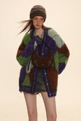 Retro Diamond Check V - Neck Knit Cardigan - COPPING THREADS - MOROMORO